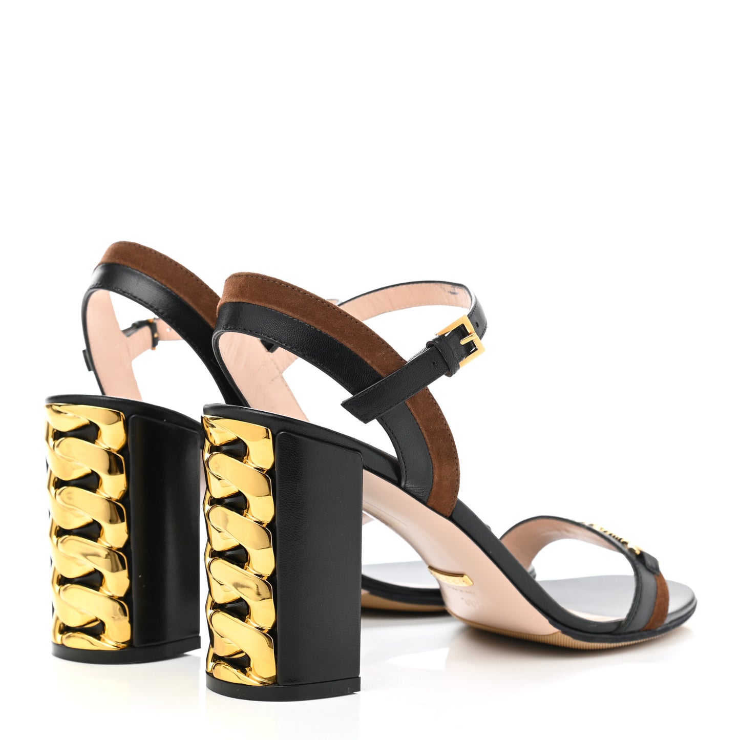 Calfskin Suede Ava Chain Heel Sandals 39.5 Black