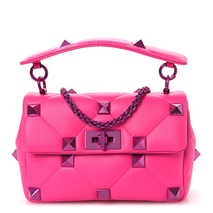 Valentino Garavani Nappa Lacquer Monochrome Medium Roman Stud Shoulder Bag Pink PP 1 of 10