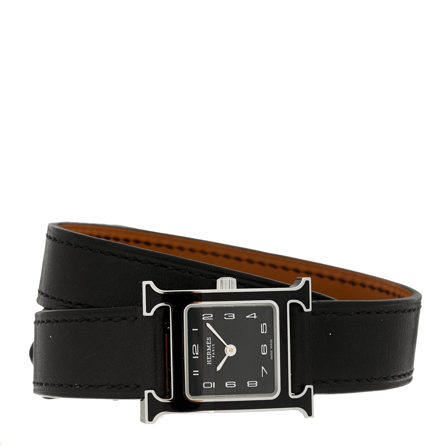 Stainless Steel Barenia Lacquer 21mm Heure H Hour Double Tour Quartz Watch Noir
