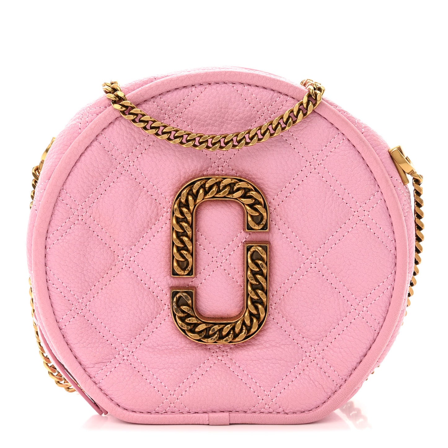 Grained Calfskin Quilted The Status Round Crossbody Pink