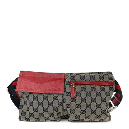 Gucci GG Monogram Web Double Pocket Belt Bag Navy Red 1 of 10