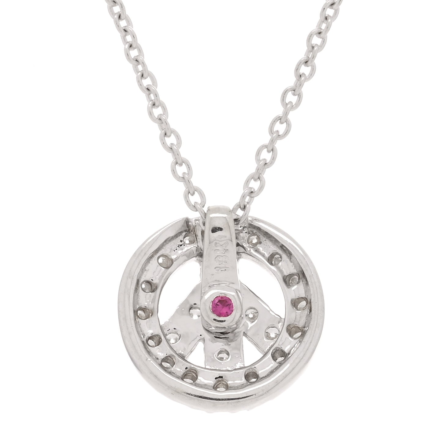 18K White Gold Diamond Tiny Treasures Small Peace Sign Necklace