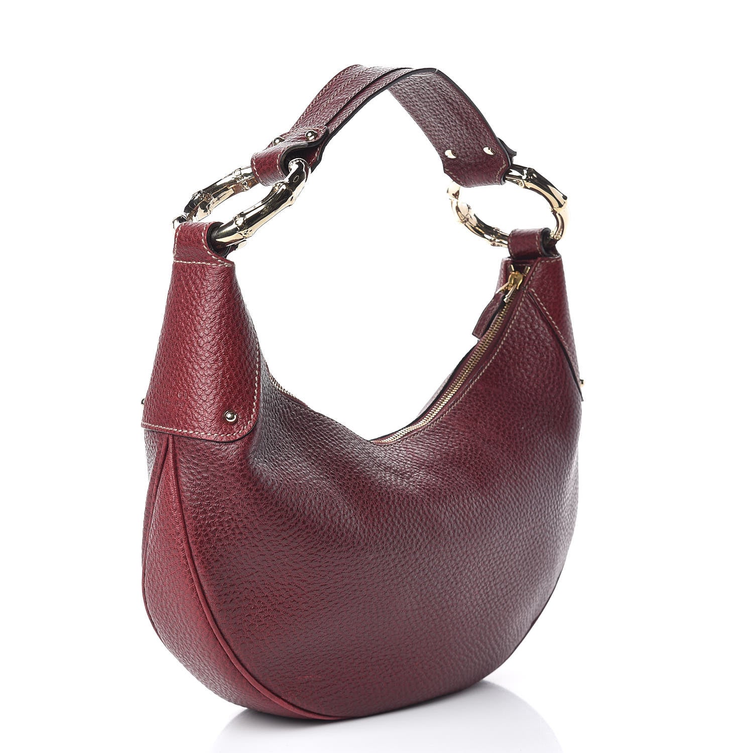 Gucci Calfskin Bamboo Ring Hobo Aubergine 3 of 16