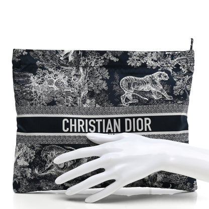 Christian Dior Embroidered Toile De Jouy Diortravel Zipped Pouch Blue 2 of 7
