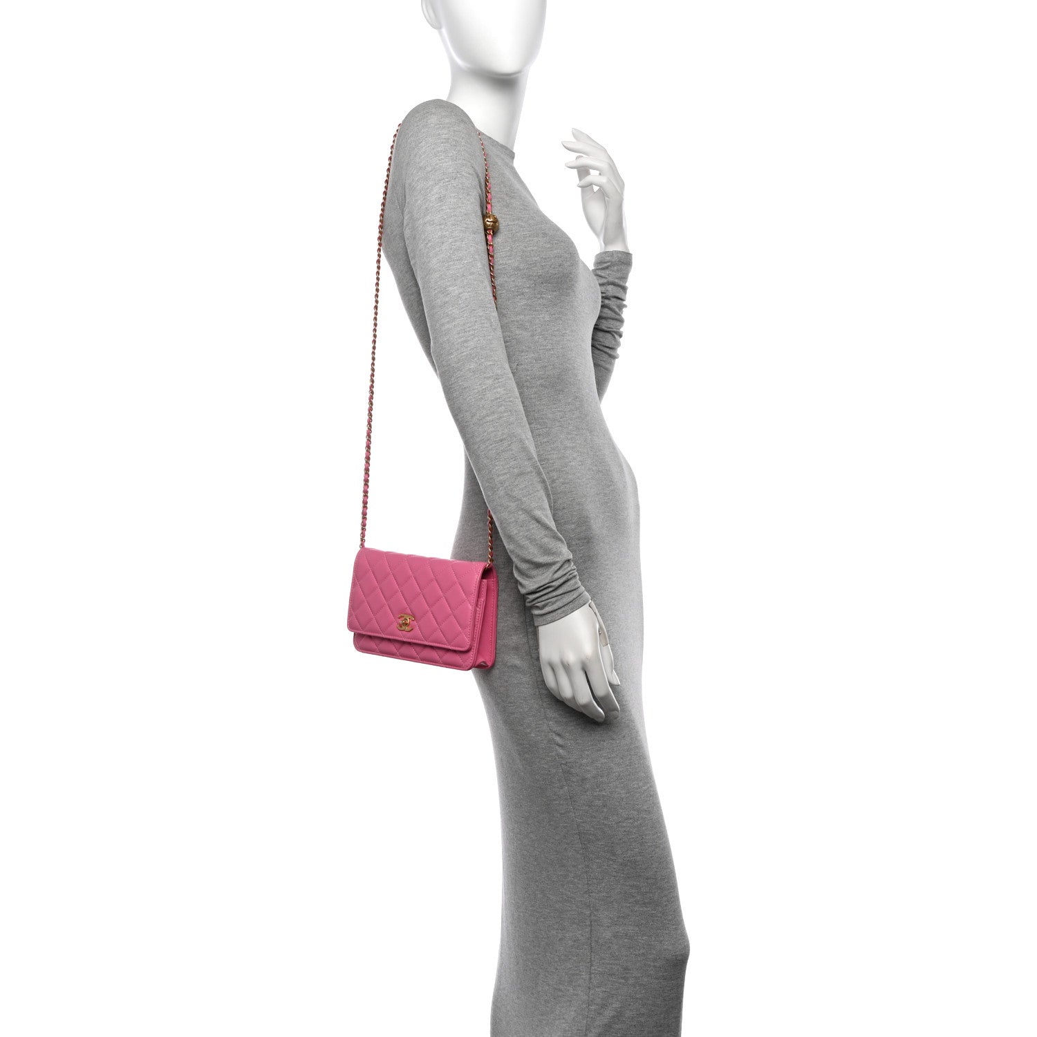 Chanel Lambskin Quilted CC Pearl Crush Wallet on Chain WOC Pink 2 of 12
