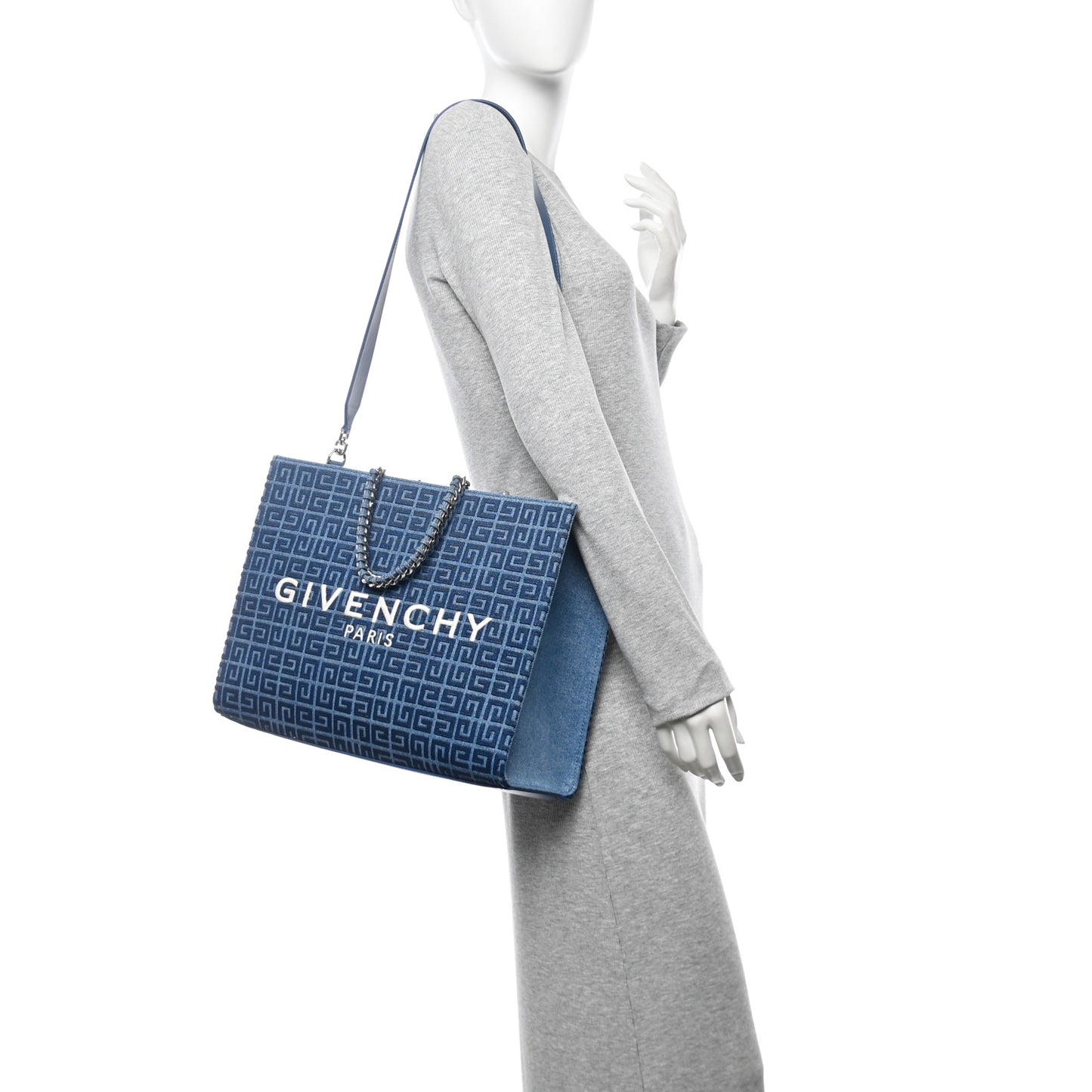 Denim 4G Medium Chain Tote Blue