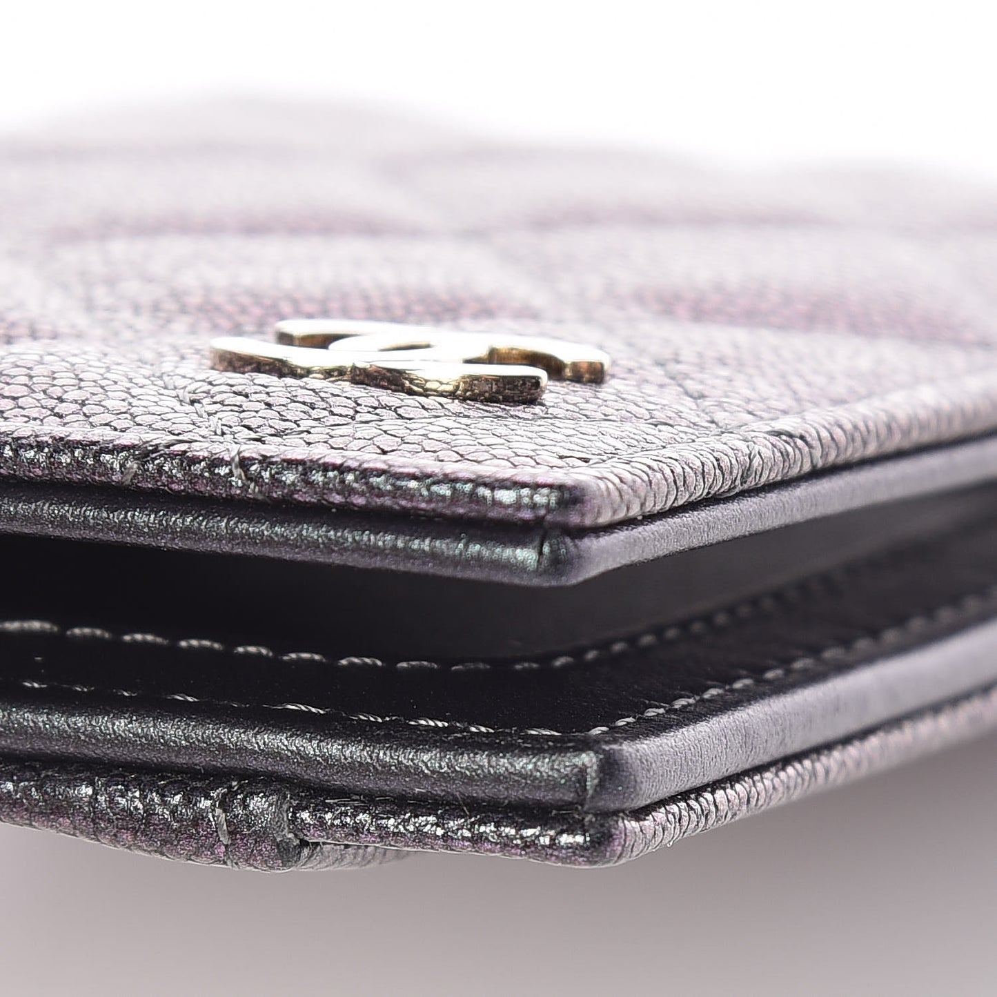 Iridescent Caviar Quilted Card Holder Wallet Black