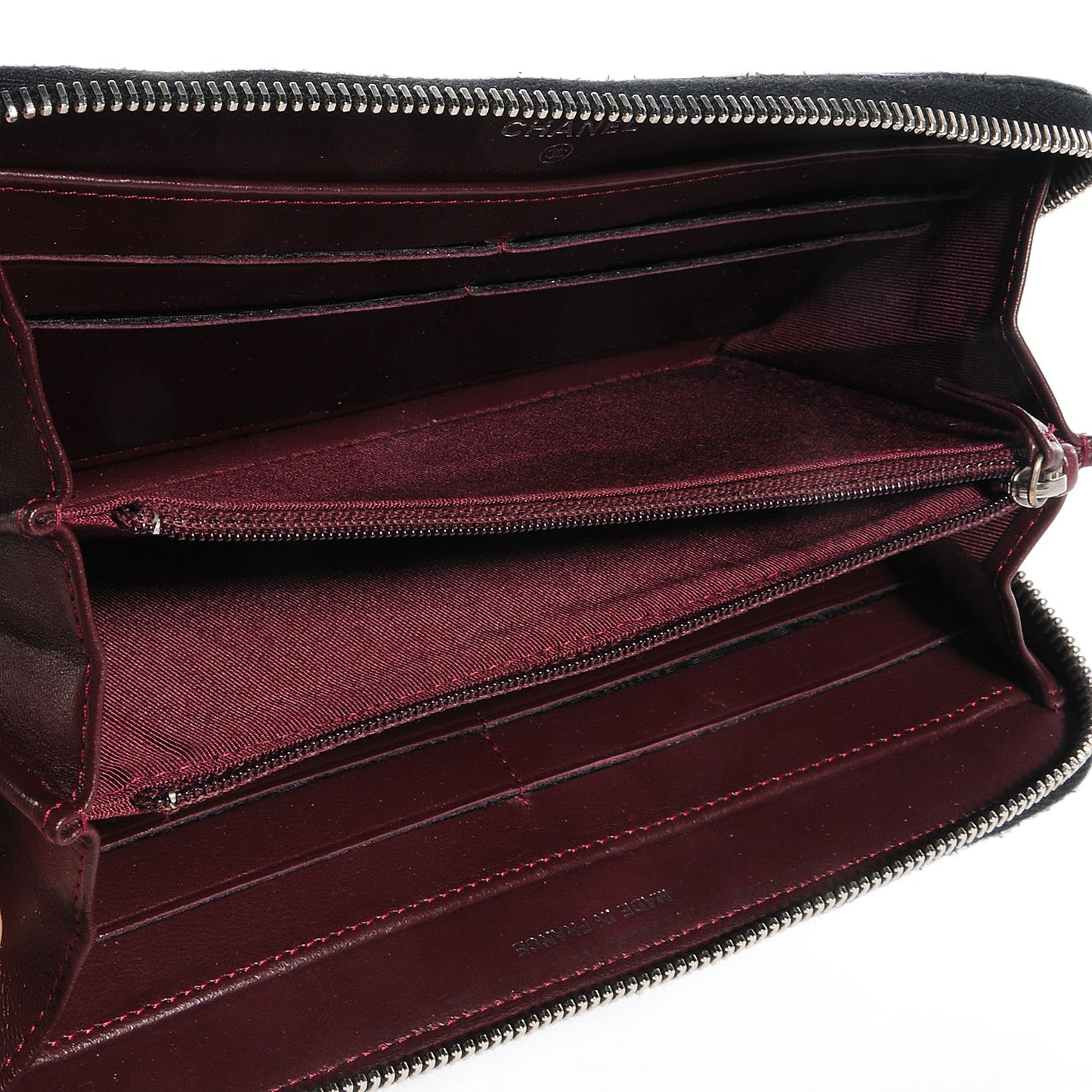 Lambskin Quilted Large Zip Around Wallet Black