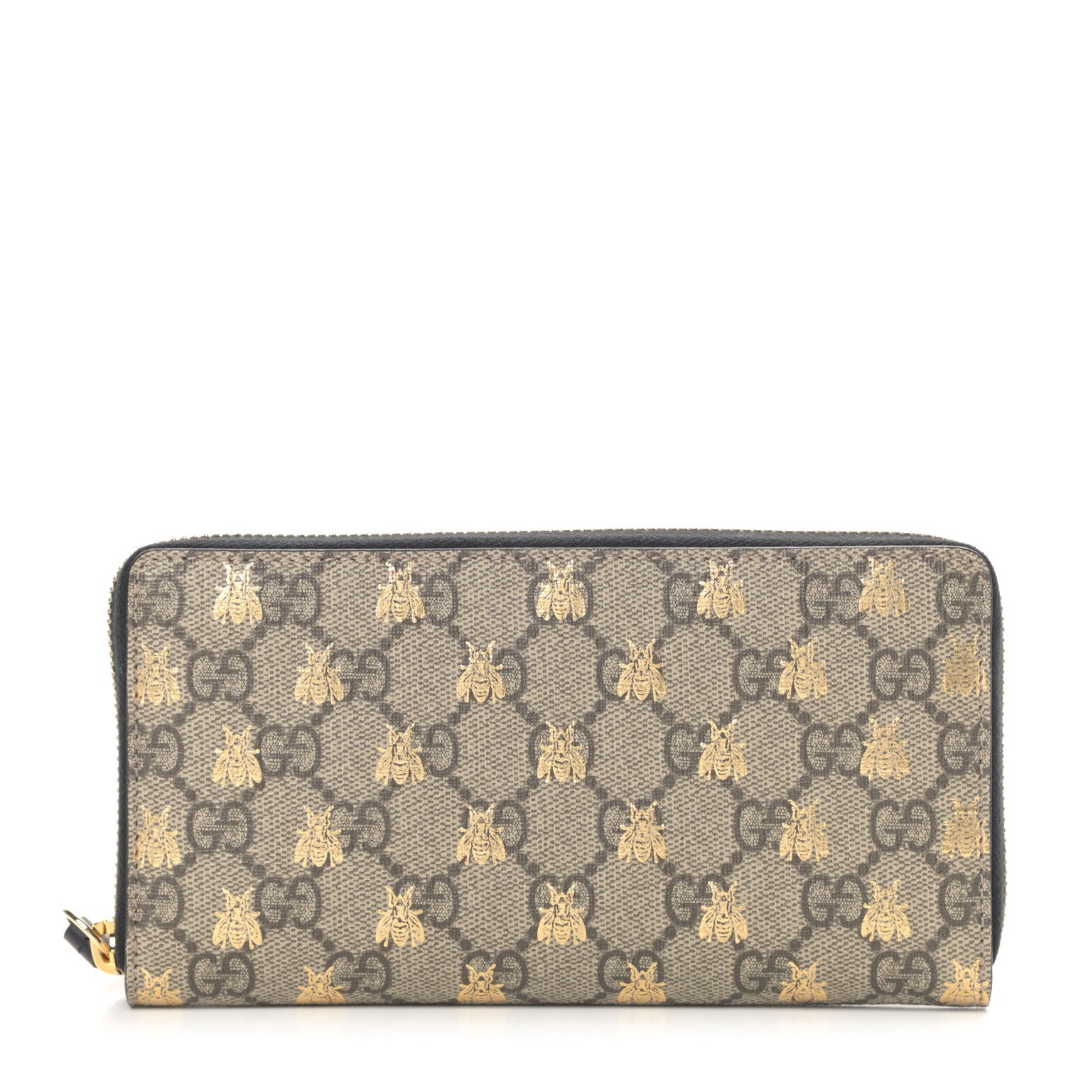 Gucci GG Supreme Monogram Cuoio Toscano Zip Around Wallet Beige Ebony Cuir 2 of 15