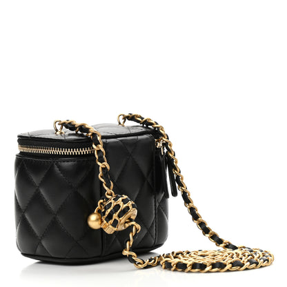 Chanel Lambskin Quilted Mini Pearl Crush Vanity Case With Chain Black 3 of 11