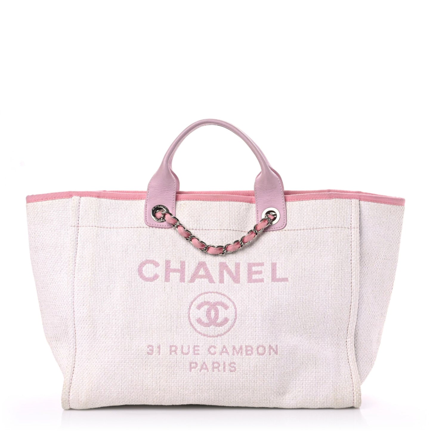 Woven Straw Raffia Medium Deauville Tote Pink