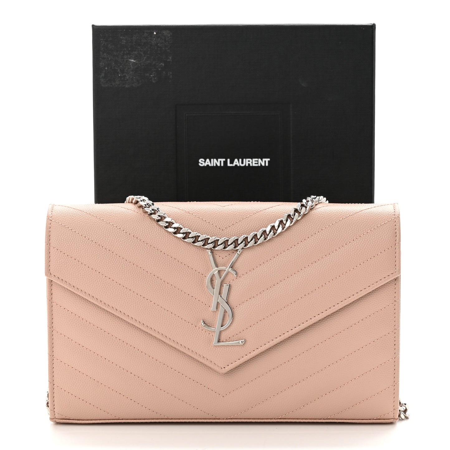 Grain De Poudre Matelasse Chevron Monogram Chain Wallet Pale Pink