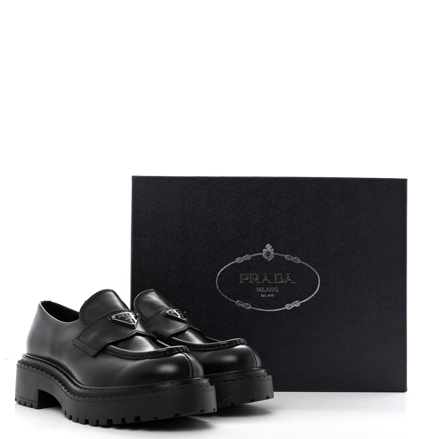 Spazzolato Metal Triangle Logo Mens 35mm Loafers 8 Black