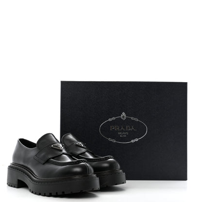 Prada Spazzolato Metal Triangle Logo Mens 35mm Loafers 8 Black 13 of 13
