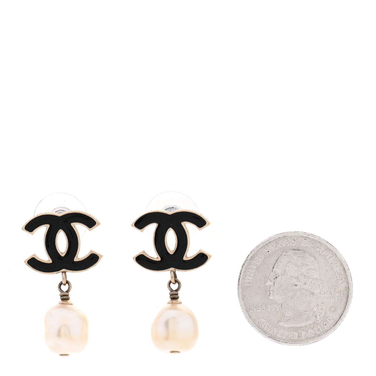 Pearl Enamel CC Drop Earrings Black Gold