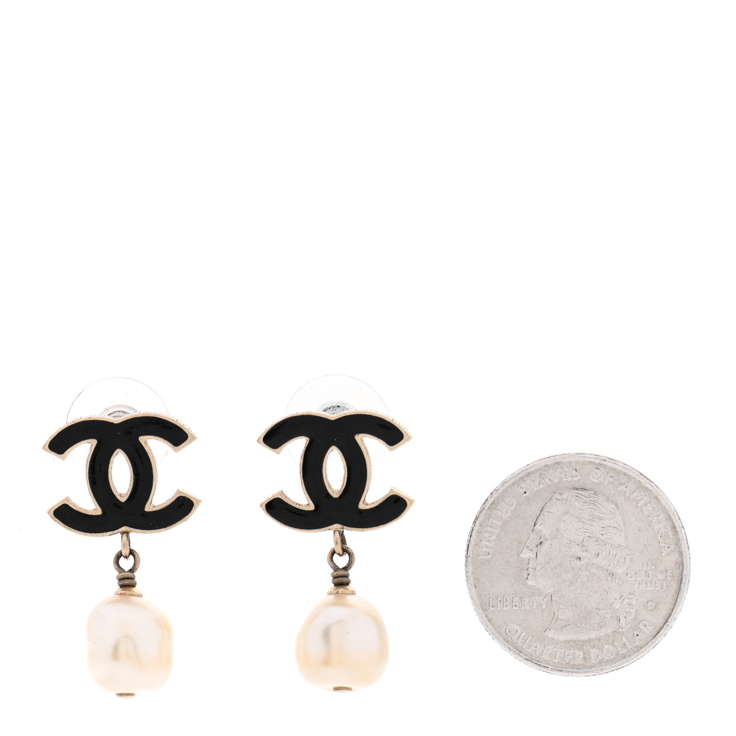 Chanel Pearl Enamel CC Drop Earrings Black Gold 2 of 5