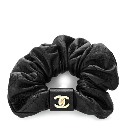 Chanel Lambskin Quilted CC Hair Scrunchie Black 1 of 5