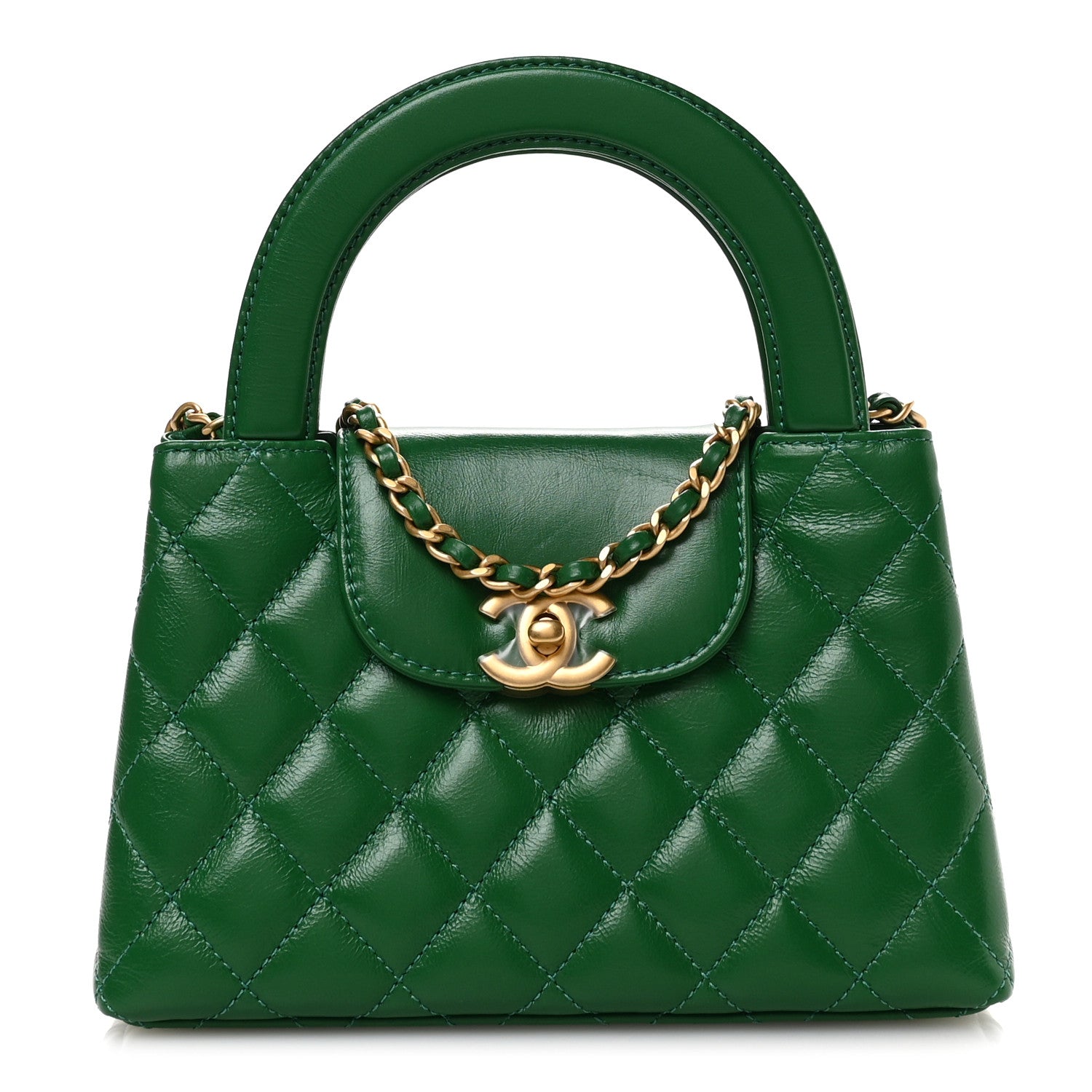 Chanel Shiny Aged Calfskin Quilted Nano Kelly Shopper Green 1 of 11