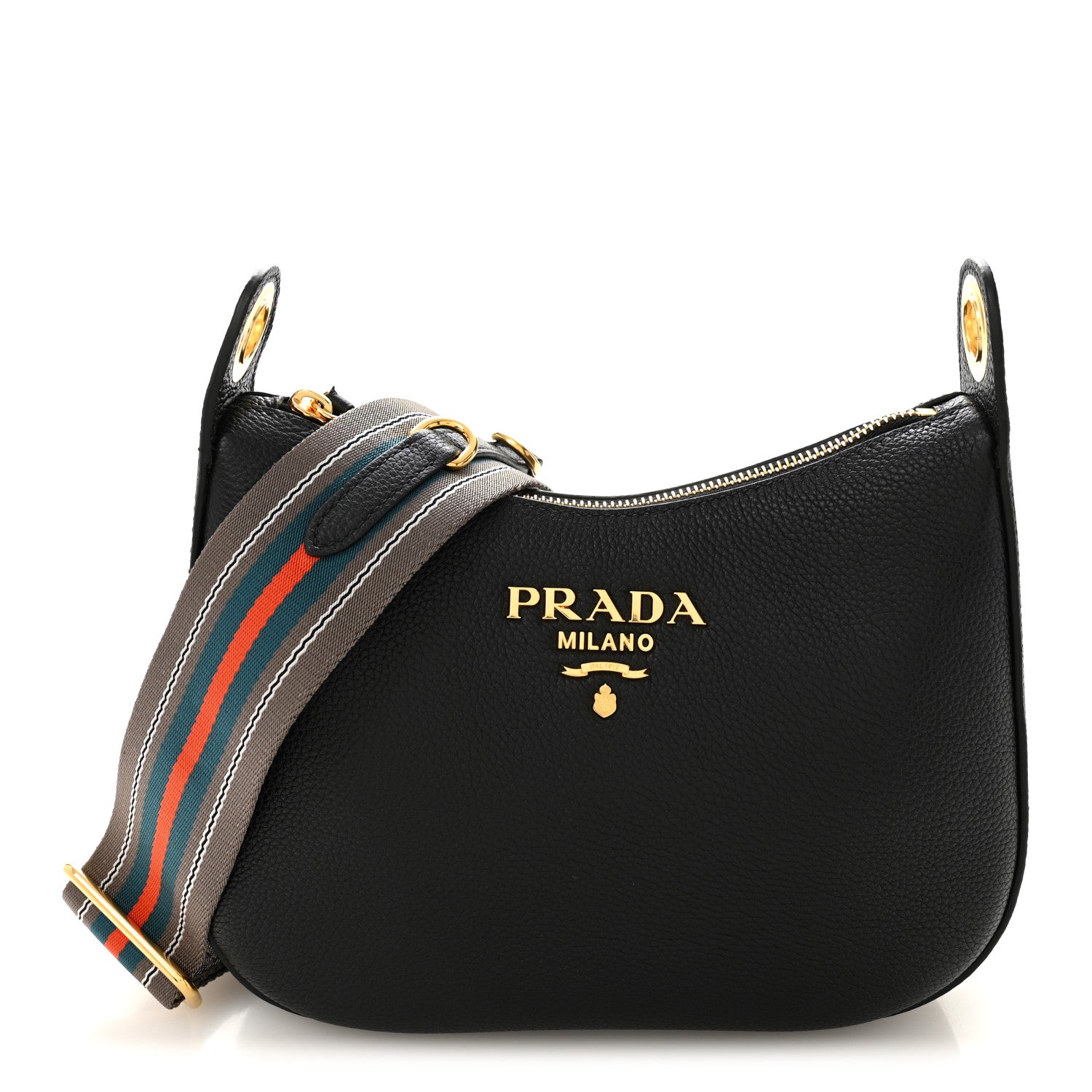 Prada Vitello Phenix Small Zippered Messenger Hobo Black 1 of 10