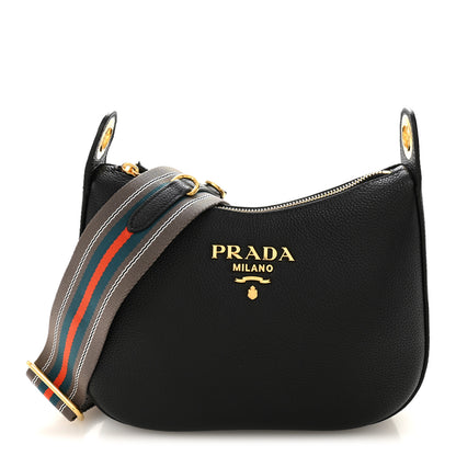 Prada Vitello Phenix Small Zippered Messenger Hobo Black 1 of 10