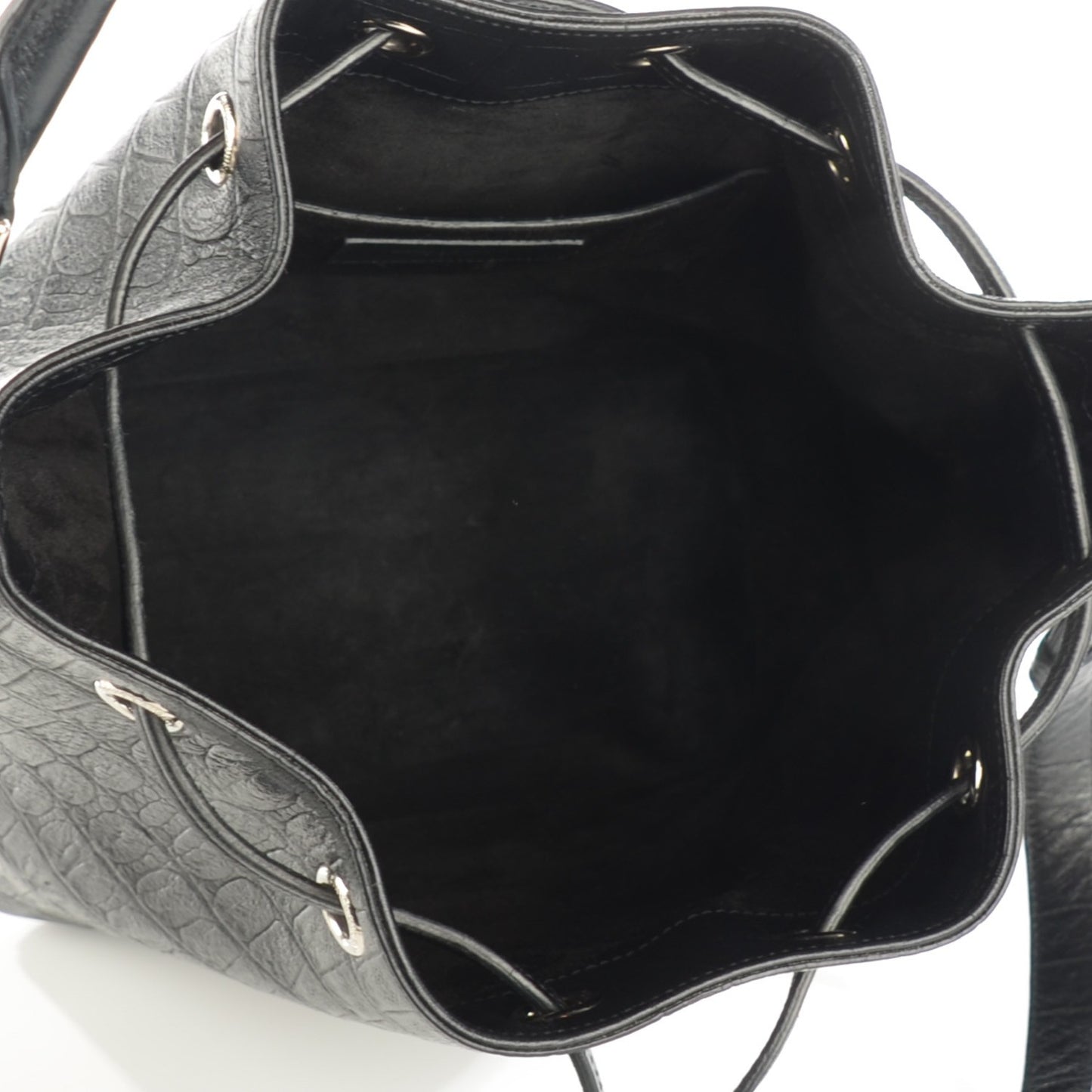 Calfskin Crocodile Embossed Medium Emmanuelle Bucket Bag Black