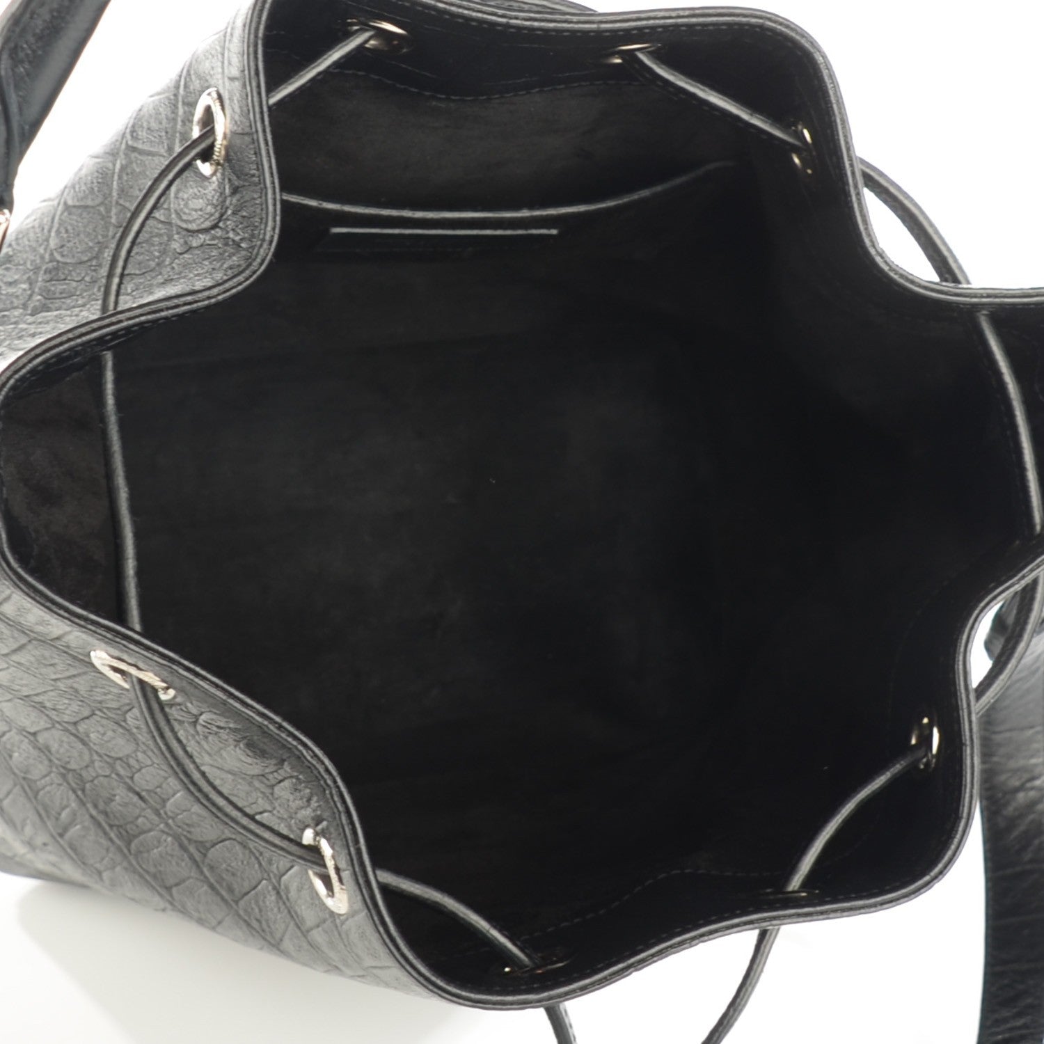 Saint Laurent Calfskin Crocodile Embossed Medium Emmanuelle Bucket Bag Black 5 of 7