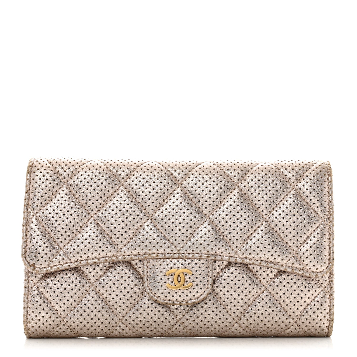 Chanel Metallic Perforated Lambskin Quilted Large Flap Wallet  Light Pink 1 of 12