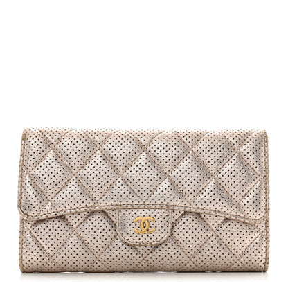 Chanel Metallic Perforated Lambskin Quilted Large Flap Wallet  Light Pink 1 of 12