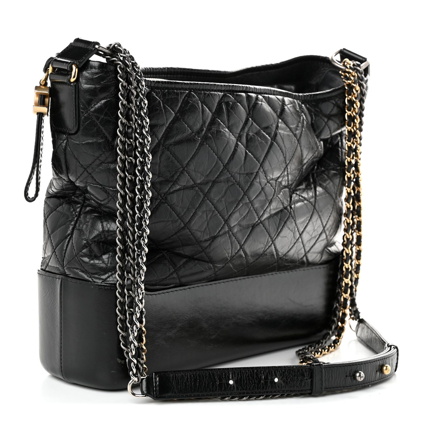 Aged Calfskin Quilted Large Gabrielle Hobo Black