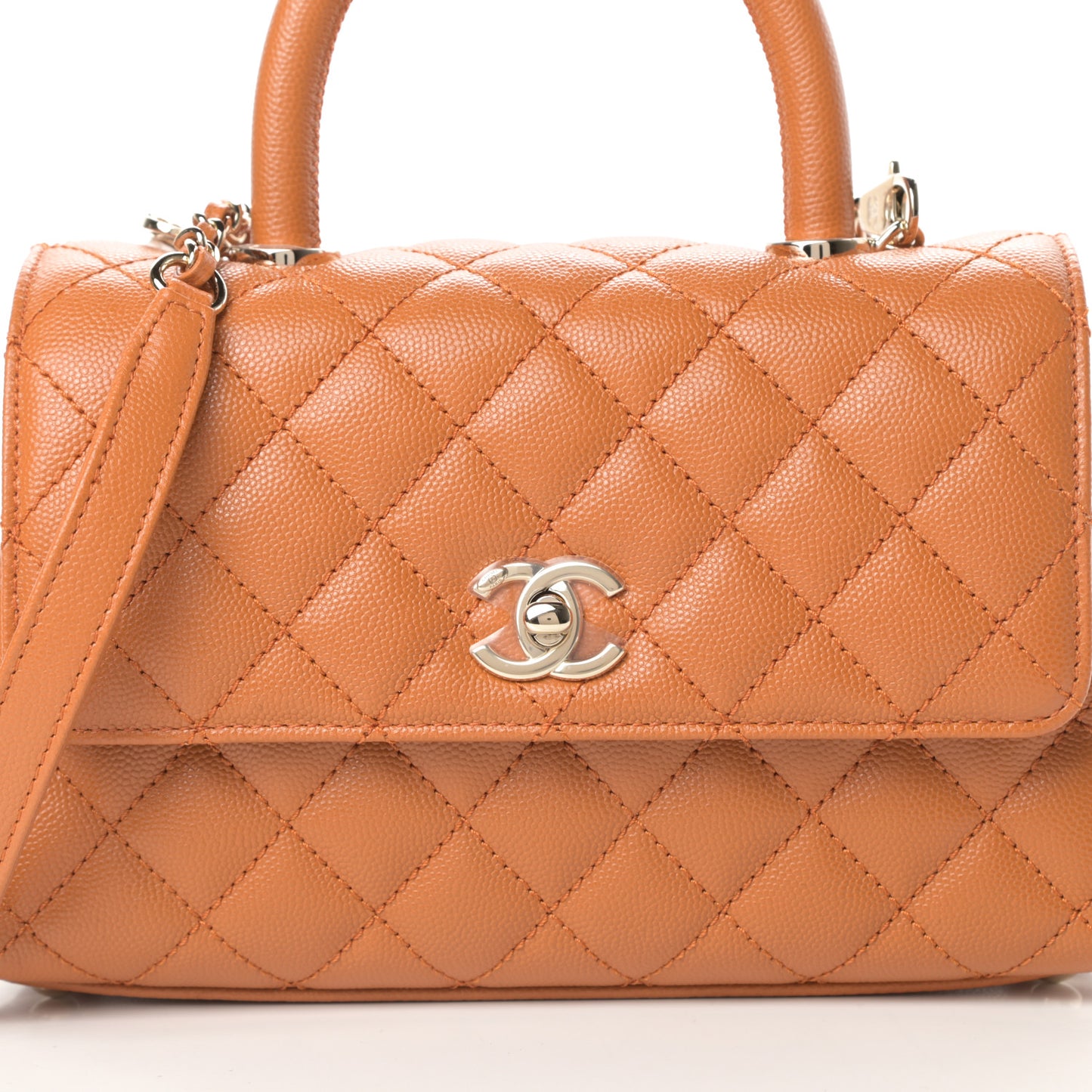 Caviar Quilted Mini Coco Handle Flap Light Brown