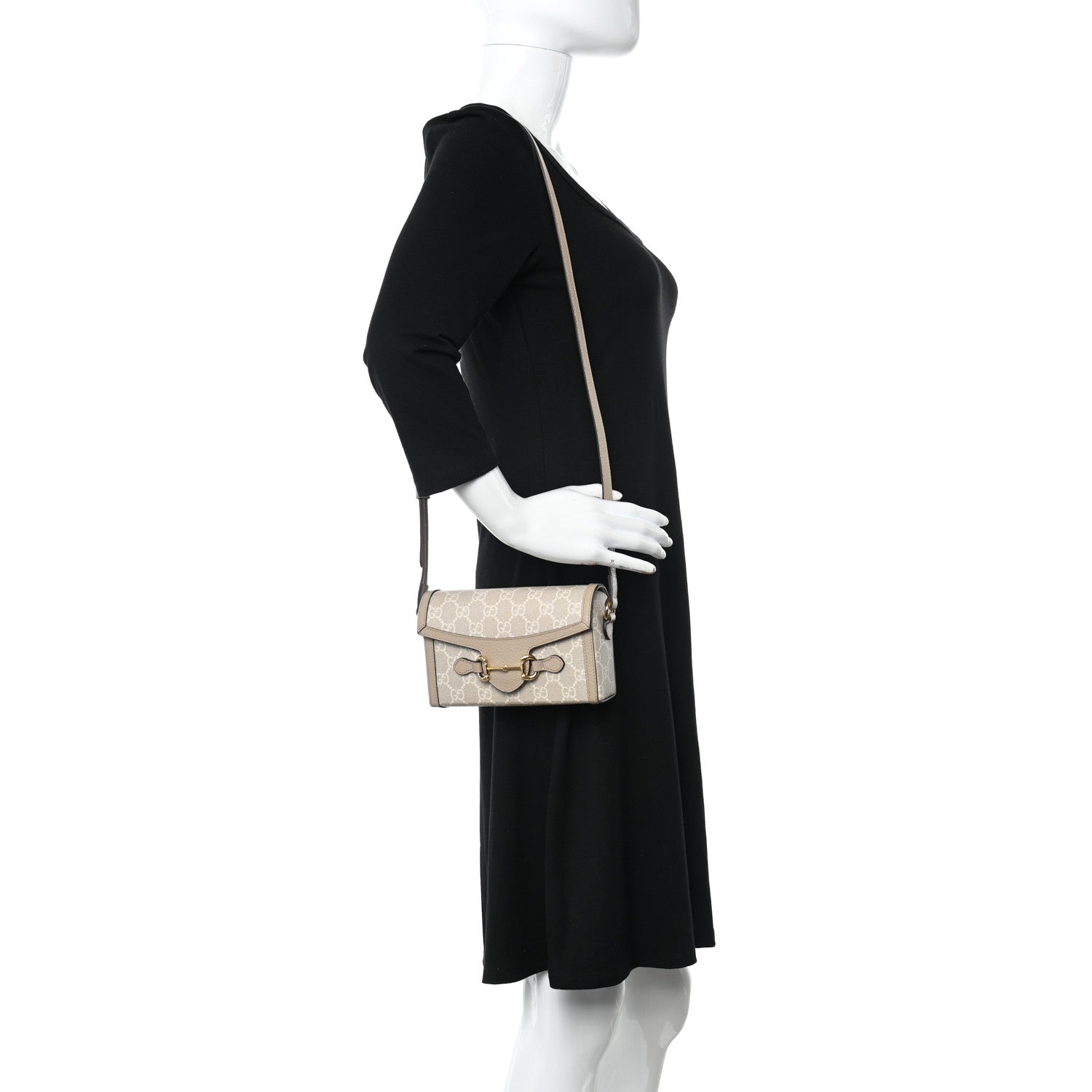 Gucci GG Supreme Monogram Textured Dollar Calfskin Mini Horsebit 1955 Shoulder Bag Beige Mystic White Oatmeal 2 of 11
