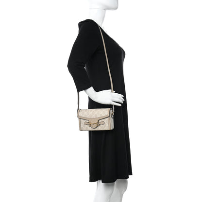Gucci GG Supreme Monogram Textured Dollar Calfskin Mini Horsebit 1955 Shoulder Bag Beige Mystic White Oatmeal 2 of 11