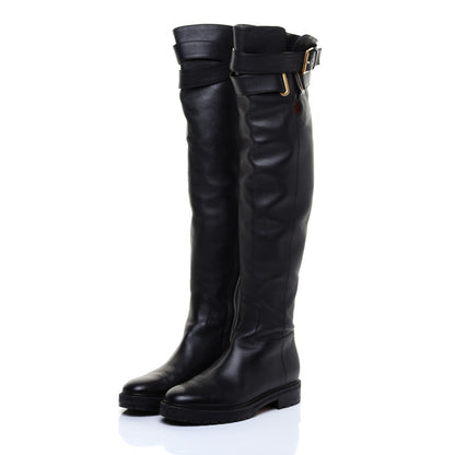 Valentino Garavani Calfskin Knee High Buckle Boots 37 Black 3 of 7