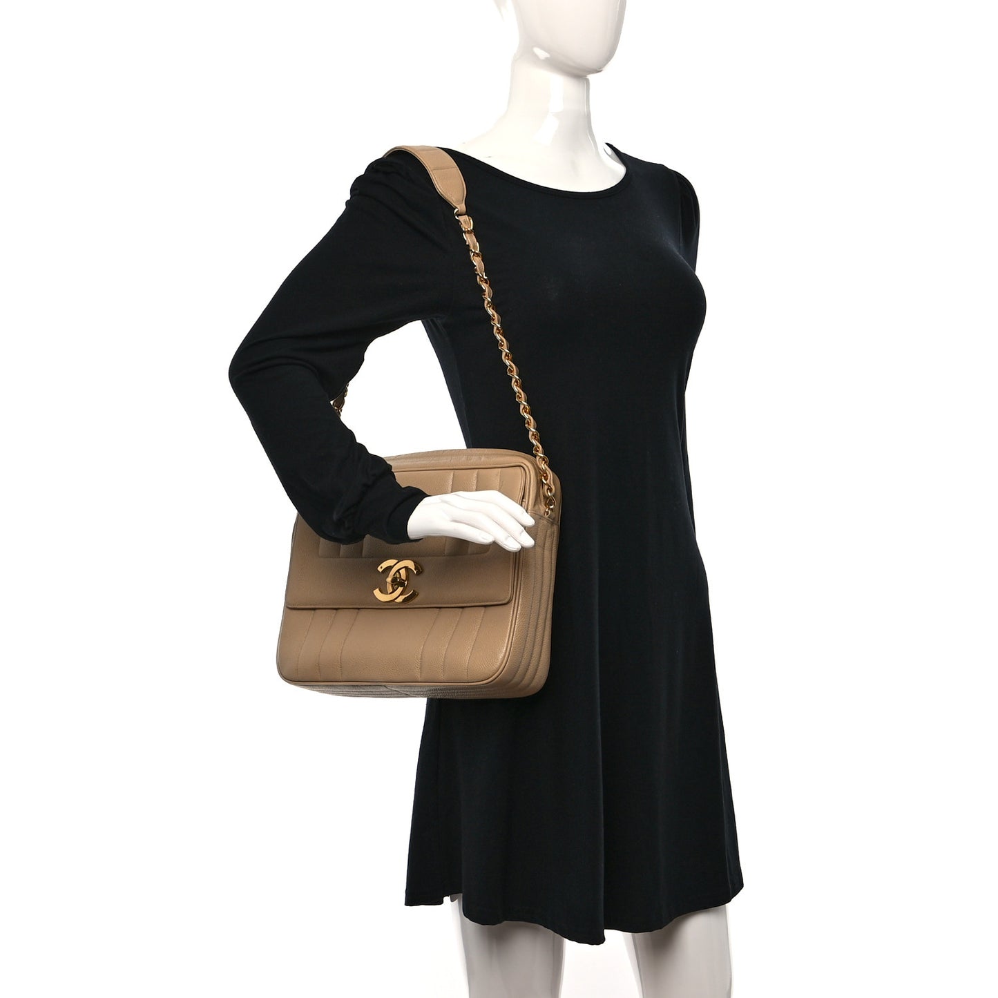 Caviar Vertical Quilt Camera Bag Beige