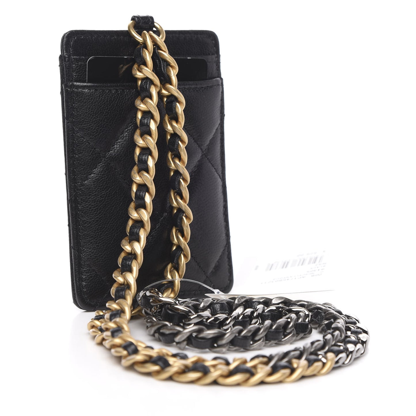 Goatskin Quilted 19 Card Holder On Chain Black