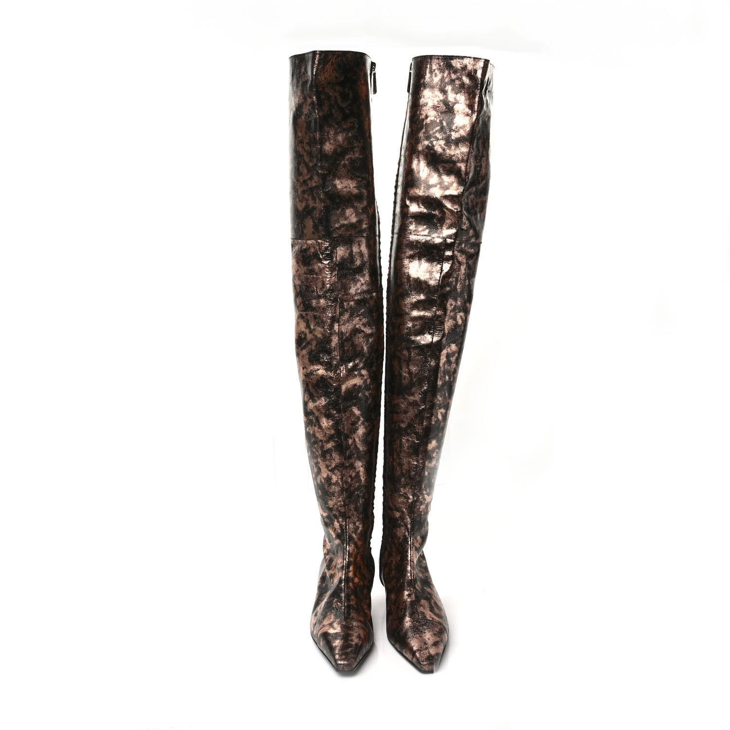 Metallic Lambskin Over the Knee Boots 39.5 Gold Black