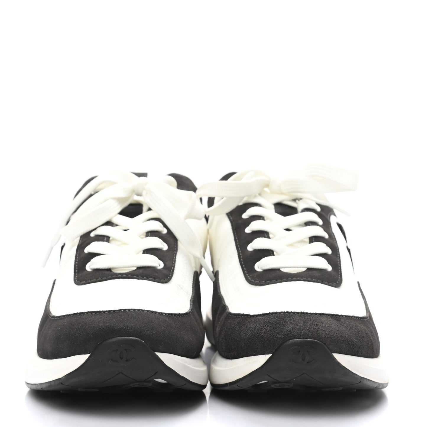 Nylon Suede Calfskin CC Sneakers 44 White Dark Grey