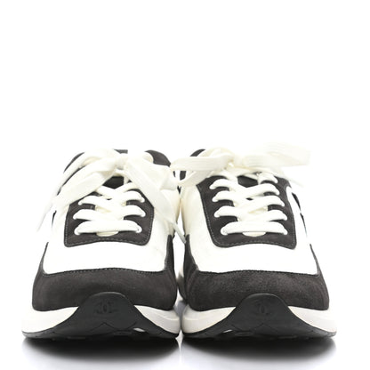 Chanel Nylon Suede Calfskin CC Sneakers 44 White Dark Grey 2 of 8