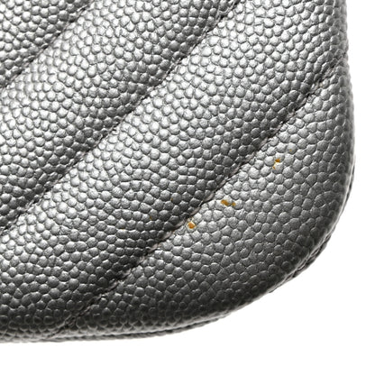 Chanel Metallic Caviar Chevron Quilted Small Vintage Mademoiselle Cosmetic Case Silver 8 of 9