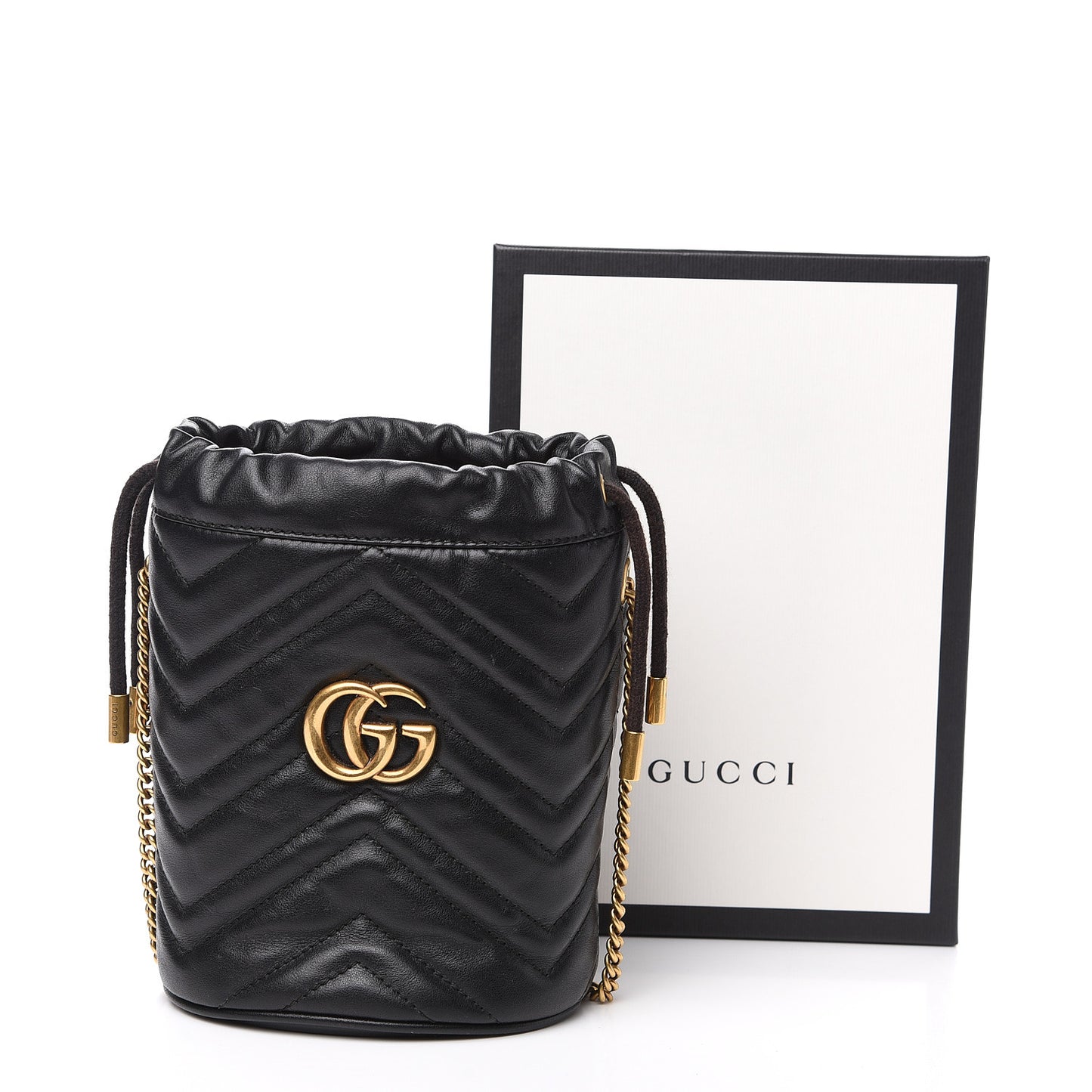Calfskin Matelasse Mini GG Marmont 2.0 Bucket Bag Black