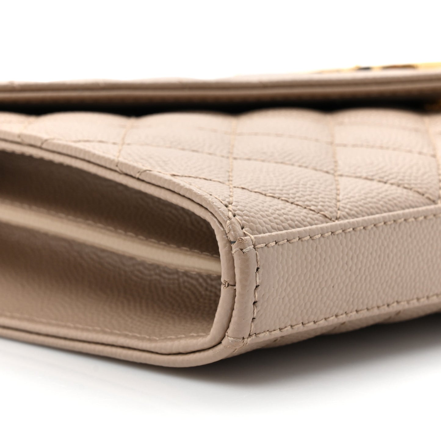 Grain De Poudre Mixed Matelasse Triquilt Monogram Chain Wallet Dark Beige
