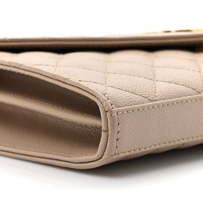 Saint Laurent Grain De Poudre Mixed Matelasse Triquilt Monogram Chain Wallet Dark Beige 11 of 14