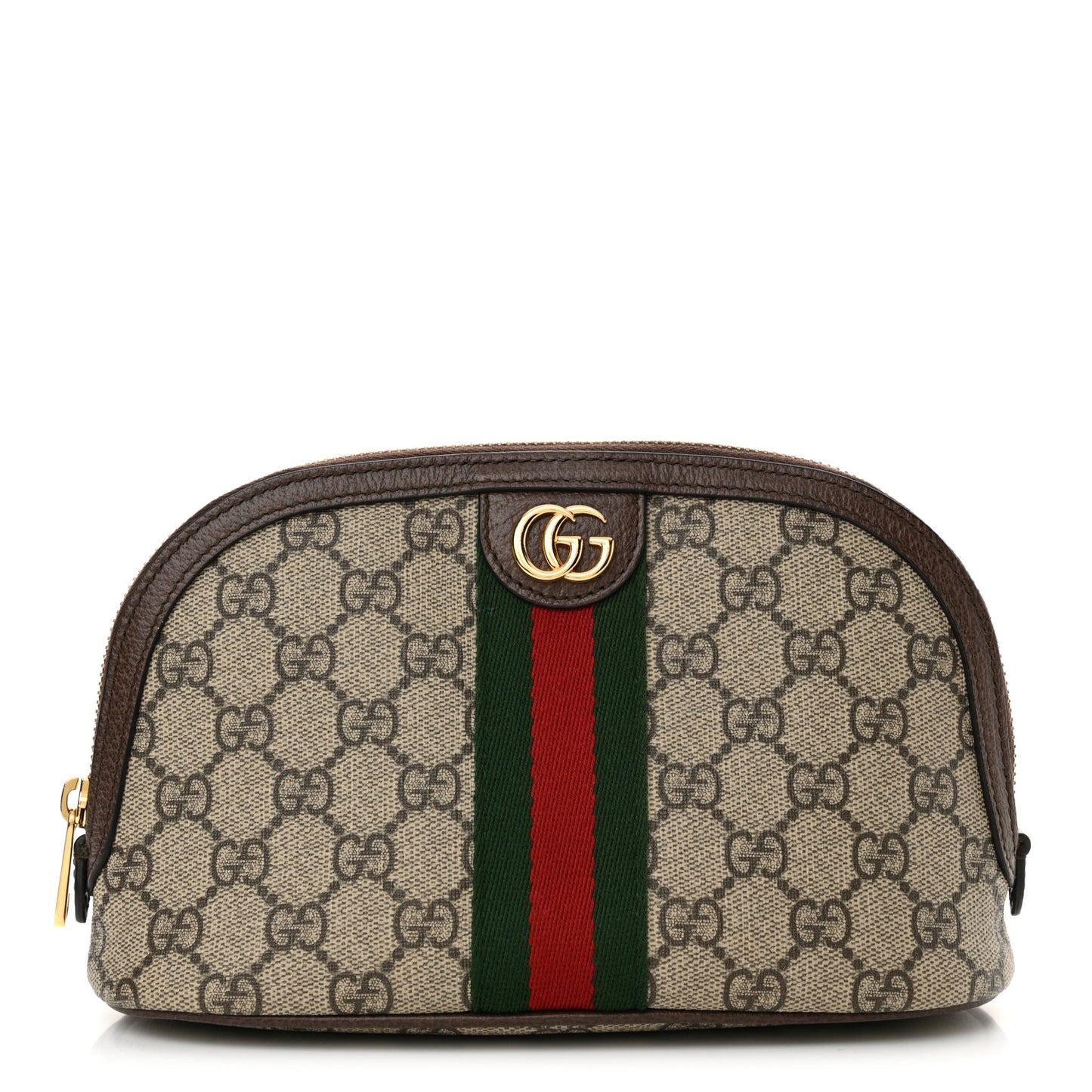 GG Supreme Monogram Textured Calfskin Web Large Ophidia Cosmetic Case Beige Ebony New Acero