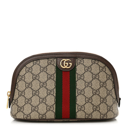 Gucci GG Supreme Monogram Textured Calfskin Web Large Ophidia Cosmetic Case Beige Ebony New Acero 1 of 12