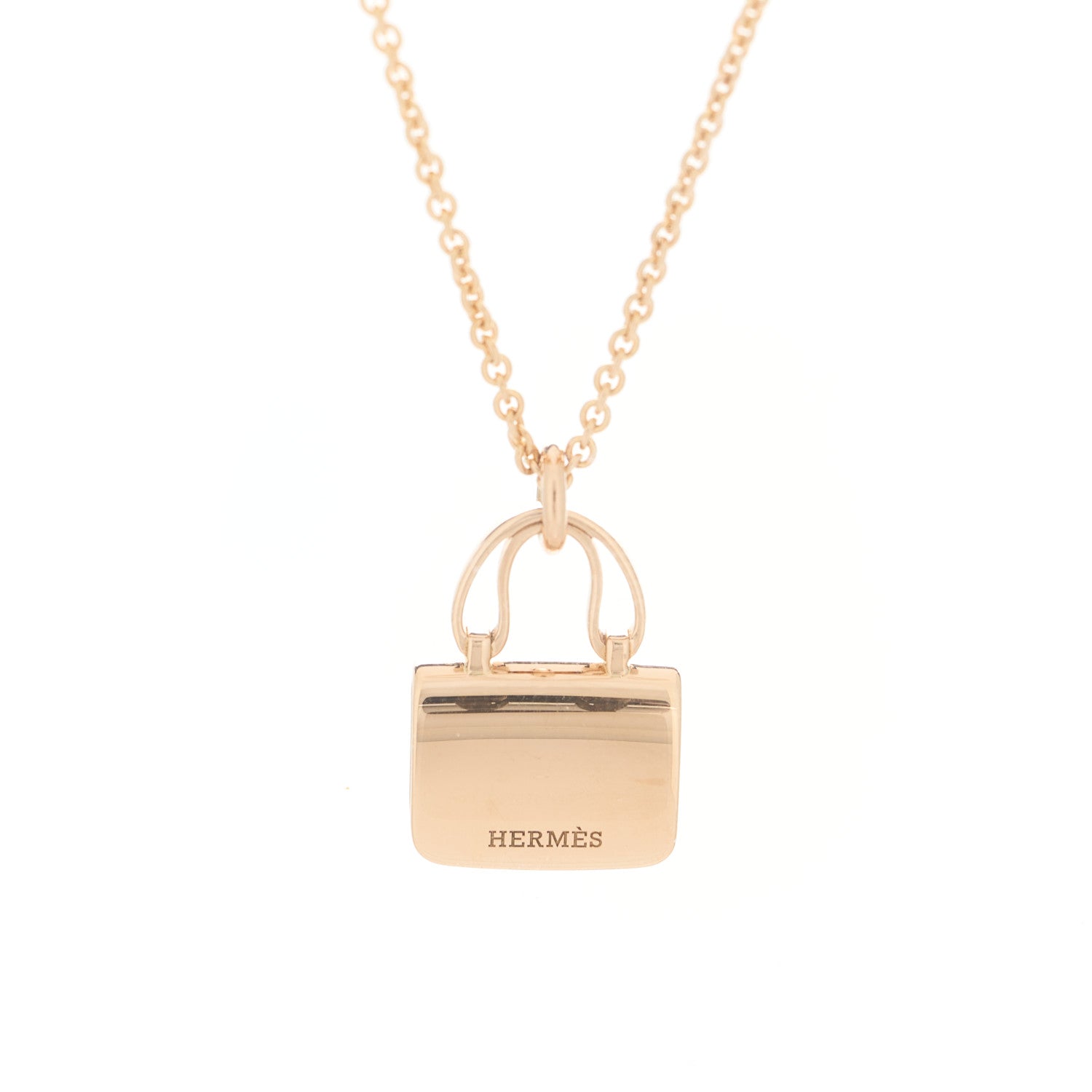 Hermes 18K Rose Gold Blue Sapphire Constance Amulettes Pendant Necklace 4 of 5