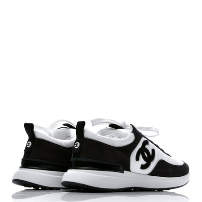 Chanel Nylon Calfskin Suede Womens CC Sneakers 39 White Black 4 of 8
