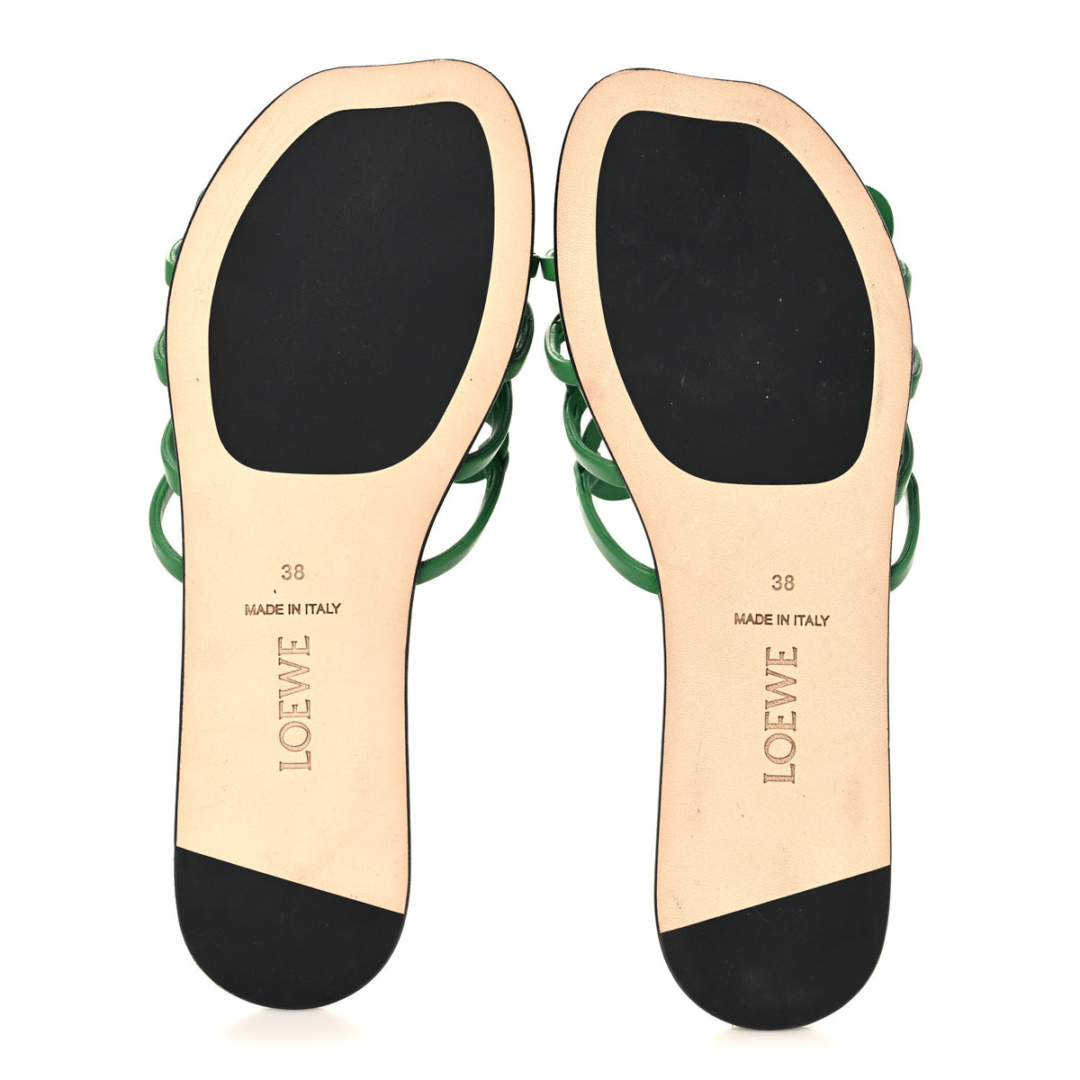 Paula's Ibiza Calfskin Petal Anagram Caged Slide Sandals 38 Green