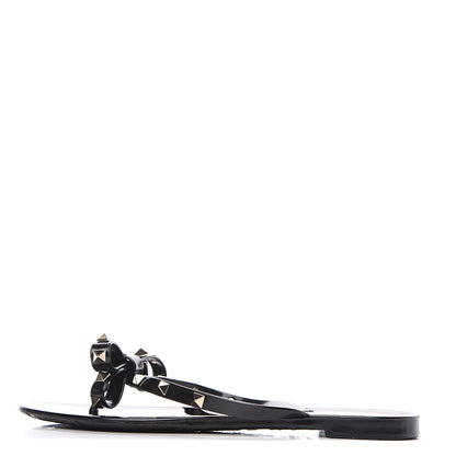 Valentino Garavani PVC Jelly Rockstud Bow Thong Sandals 40 Black 1 of 7