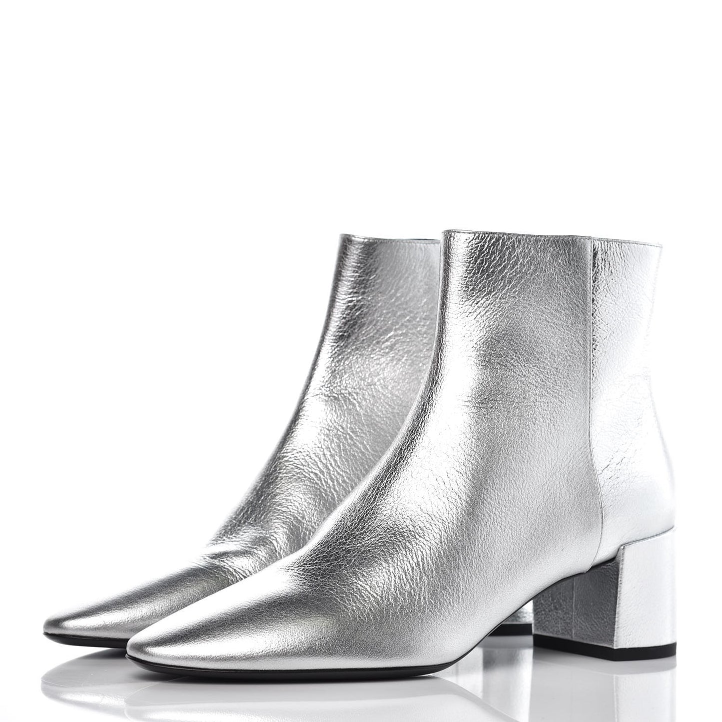 Metallic Calfskin Loulou 50 Ankle Booties 37 Silver