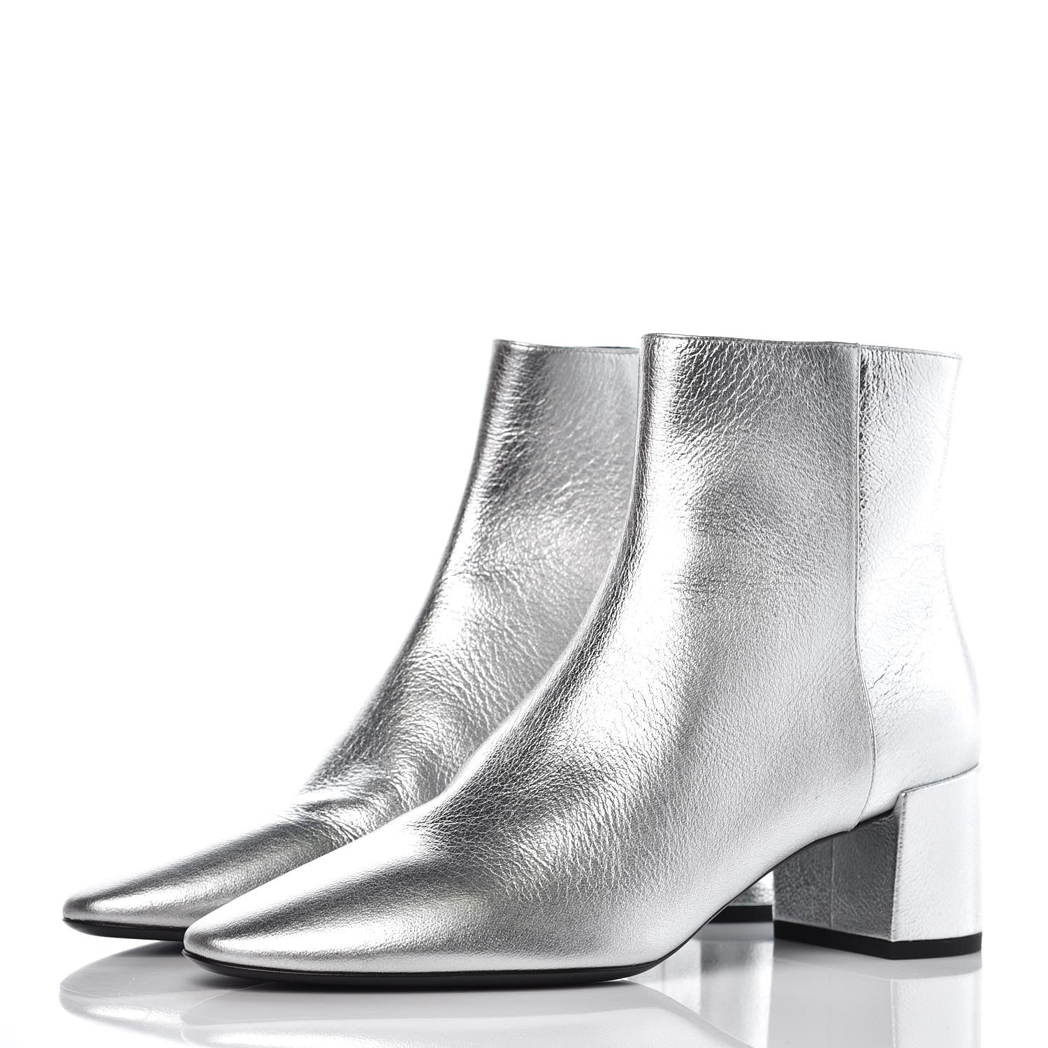 Saint Laurent Metallic Calfskin Loulou 50 Ankle Booties 37 Silver 3 of 10
